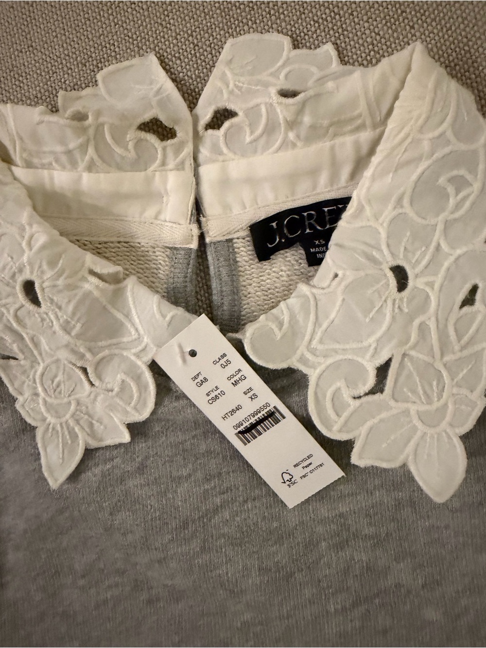 J CREW XS Heritage terry puff-sleeve sweatshirt with eyelet collar CS610 - Picture 5 of 6
